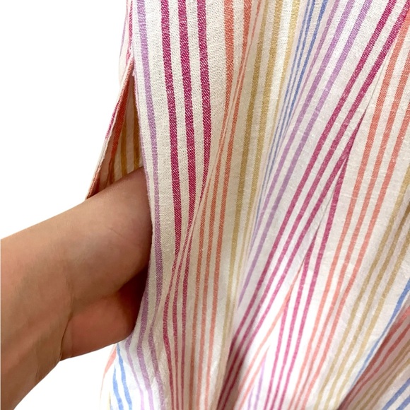 Marine Layer Camila Rainbow Stripe Button Front Midi Hemp Shirt Dress Large - Picture 6 of 7